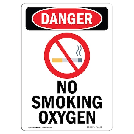 Signmission OSHA Danger Sign, No Smoking Oxygen, 5in X 3.5in Decal, 3.5" W, 5" L, Portrait, No Smoking Oxygen OS-DS-D-35-V-1486